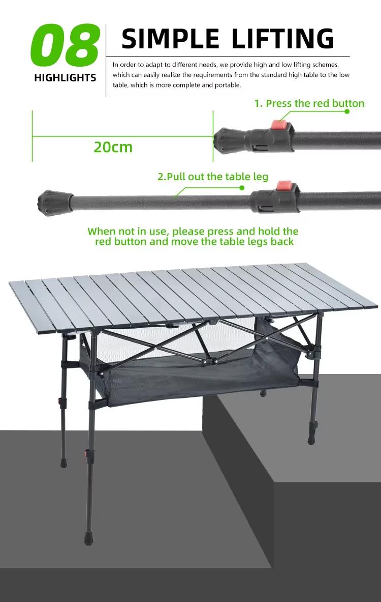 Folding Table Outdoor Stall Adjustable Table Picnic Camping Adjustable Home Barbecue Free Lifting Egg Roll Table