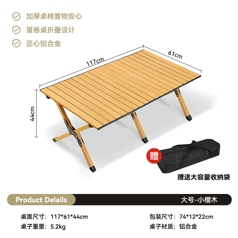 Outdoor Camping Egg Roll Table Carbon Steel Folding Table Portable Outdoor Courtyard Garden Outdoor Outdoor Dining Table and Chair Balcony Supplies