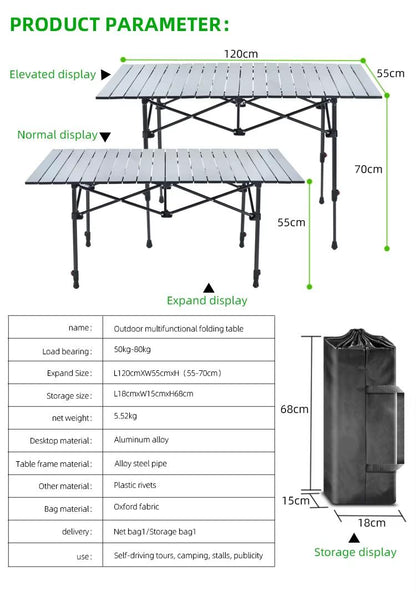 Folding Table Outdoor Stall Adjustable Table Picnic Camping Adjustable Home Barbecue Free Lifting Egg Roll Table