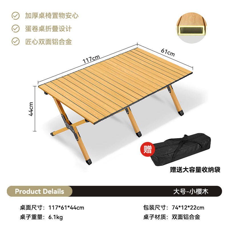 Outdoor Camping Egg Roll Table Carbon Steel Folding Table Portable Outdoor Courtyard Garden Outdoor Outdoor Dining Table and Chair Balcony Supplies