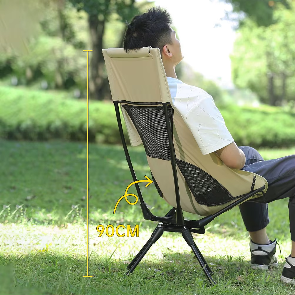360 °   Swivel High-back Chair Portable Folding Camping Chair Outdoor Picnic Fishing Rotating Chair with Headrest