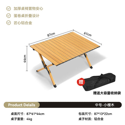 Outdoor Camping Egg Roll Table Carbon Steel Folding Table Portable Outdoor Courtyard Garden Outdoor Outdoor Dining Table and Chair Balcony Supplies