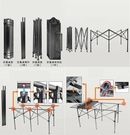 Folding Table Outdoor Stall Adjustable Table Picnic Camping Adjustable Home Barbecue Free Lifting Egg Roll Table