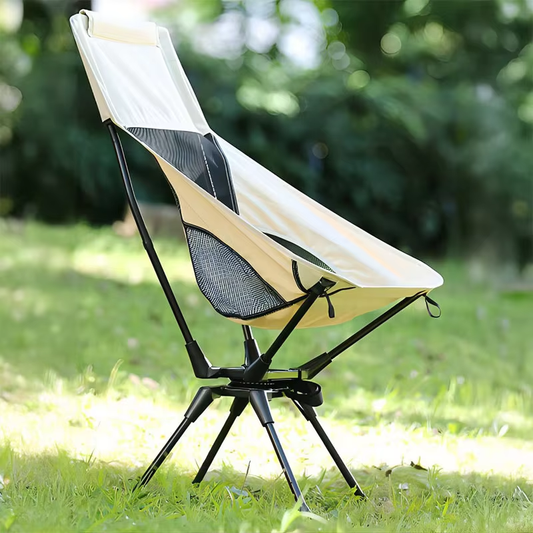 360 °   Swivel High-back Chair Portable Folding Camping Chair Outdoor Picnic Fishing Rotating Chair with Headrest