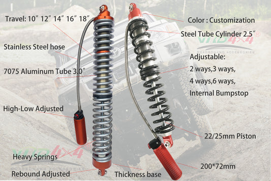 3 Ways Adjusted 7075 aluminum made 3.0 Coilover Shock Absorber 16" Travel