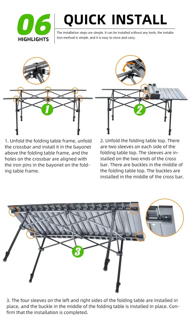 Folding Table Outdoor Stall Adjustable Table Picnic Camping Adjustable Home Barbecue Free Lifting Egg Roll Table