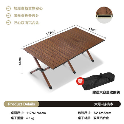 Outdoor Camping Egg Roll Table Carbon Steel Folding Table Portable Outdoor Courtyard Garden Outdoor Outdoor Dining Table and Chair Balcony Supplies