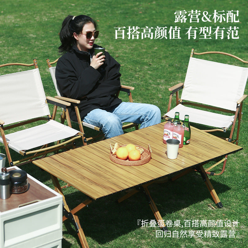 Outdoor Camping Egg Roll Table Carbon Steel Folding Table Portable Outdoor Courtyard Garden Outdoor Outdoor Dining Table and Chair Balcony Supplies