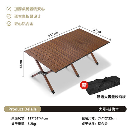 Outdoor Camping Egg Roll Table Carbon Steel Folding Table Portable Outdoor Courtyard Garden Outdoor Outdoor Dining Table and Chair Balcony Supplies