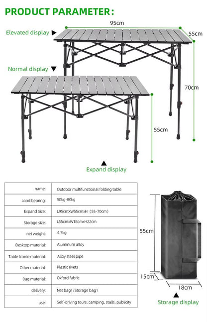 Folding Table Outdoor Stall Adjustable Table Picnic Camping Adjustable Home Barbecue Free Lifting Egg Roll Table