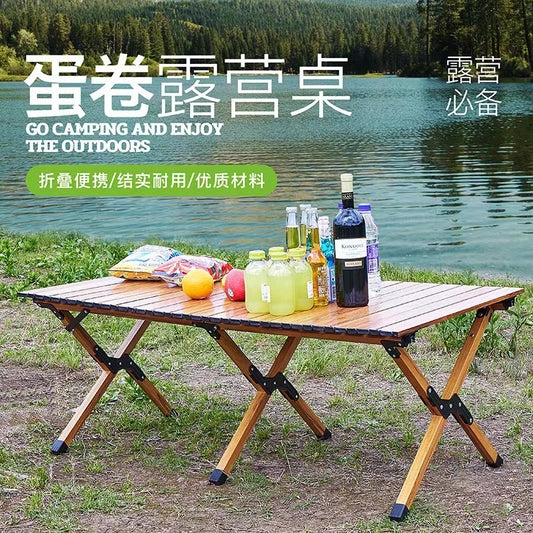 Outdoor Camping Egg Roll Table Carbon Steel Folding Table Portable Outdoor Courtyard Garden Outdoor Outdoor Dining Table and Chair Balcony Supplies